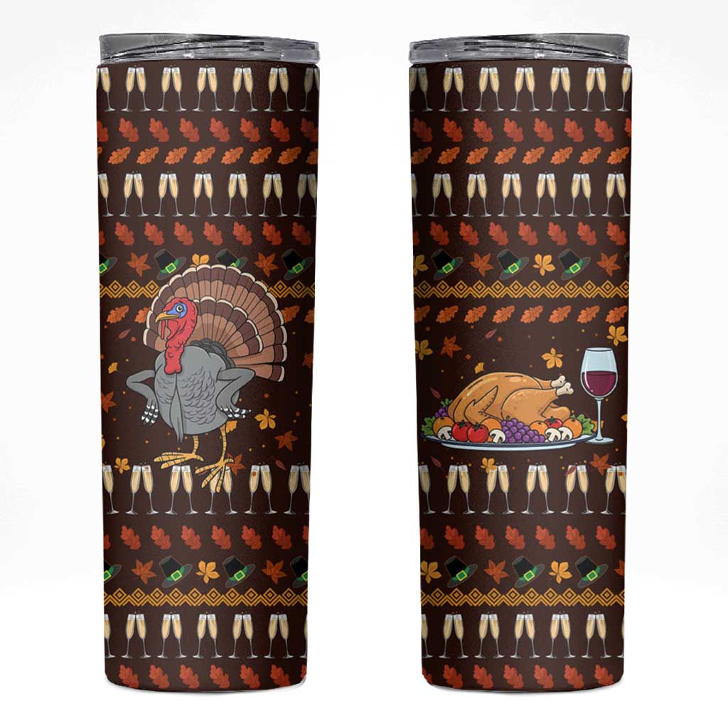 Turkey And WIne Christmas Skinny Tumbler Xmas Holiday Patterns - Wonder Print Shop