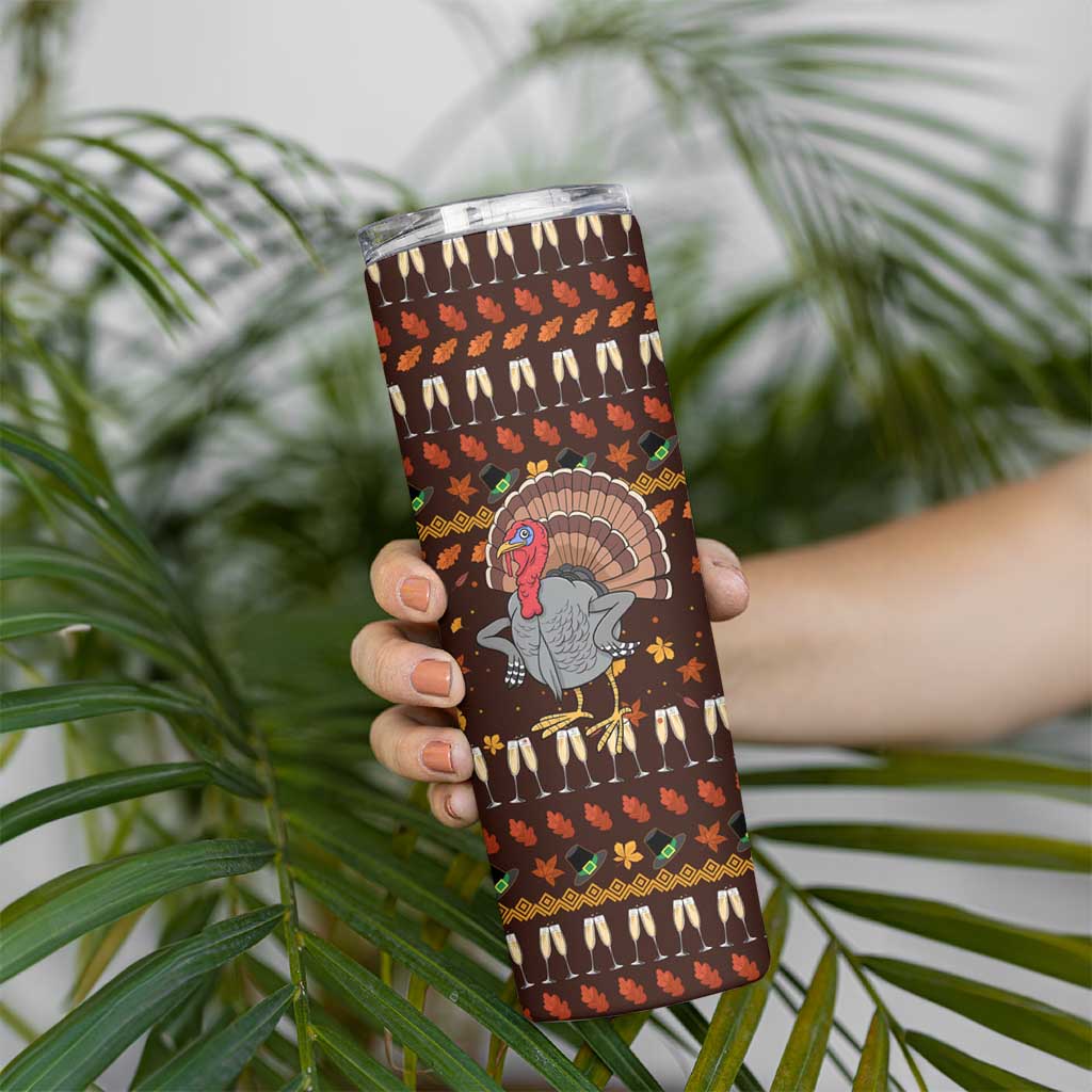 Turkey And WIne Christmas Skinny Tumbler Xmas Holiday Patterns - Wonder Print Shop