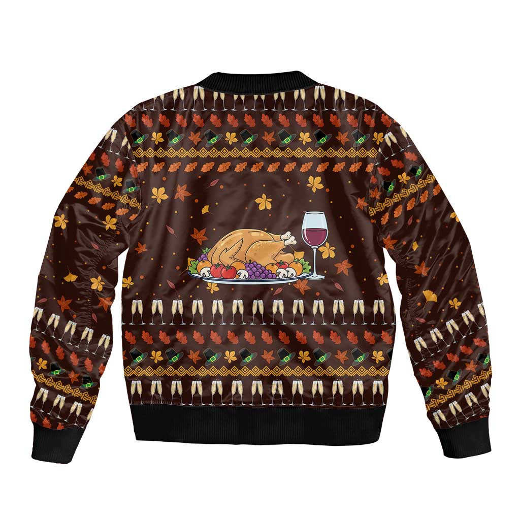 Turkey And WIne Christmas Sleeve Zip Bomber Jacket Xmas Holiday Patterns - Wonder Print Shop