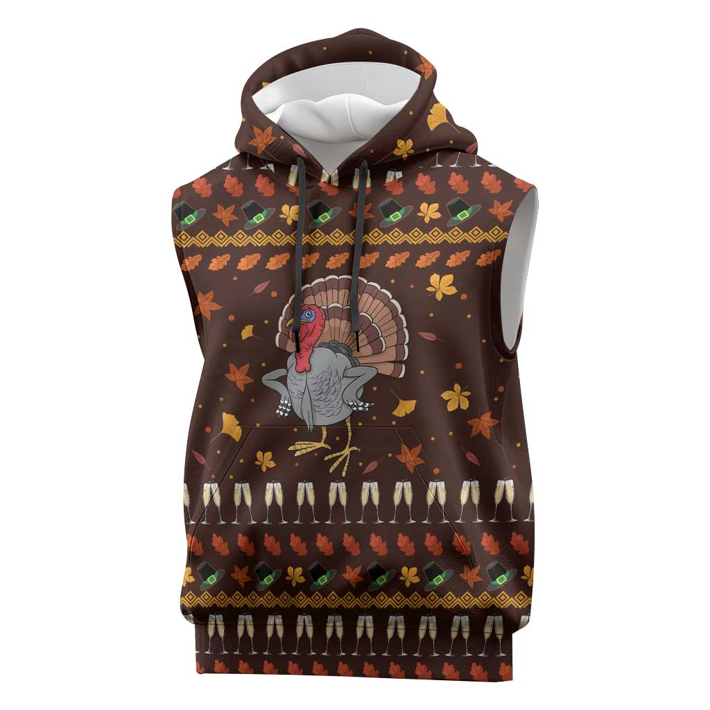 Turkey And WIne Christmas Sleeveless Hoodie Xmas Holiday Patterns - Wonder Print Shop