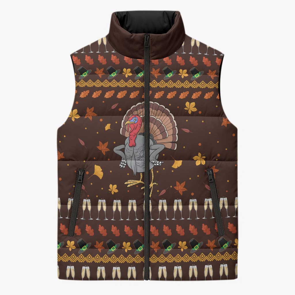 Turkey And WIne Christmas Sleeveless Puffer Jacket Xmas Holiday Patterns - Wonder Print Shop