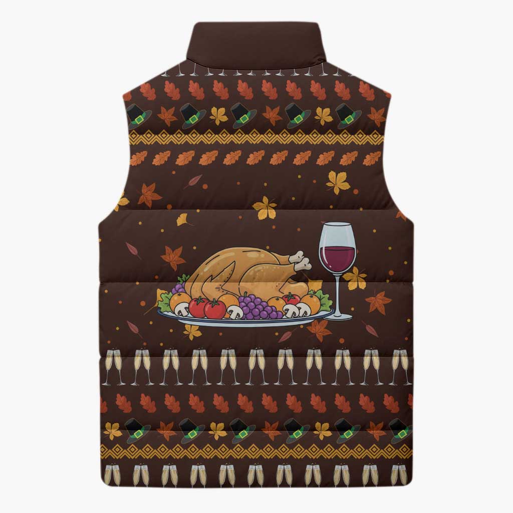 Turkey And WIne Christmas Sleeveless Puffer Jacket Xmas Holiday Patterns - Wonder Print Shop