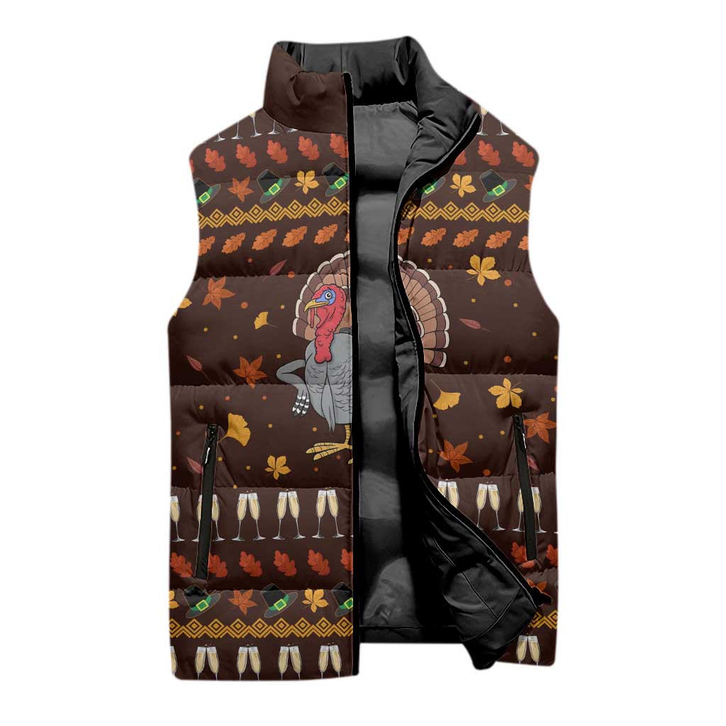 Turkey And WIne Christmas Sleeveless Puffer Jacket Xmas Holiday Patterns - Wonder Print Shop