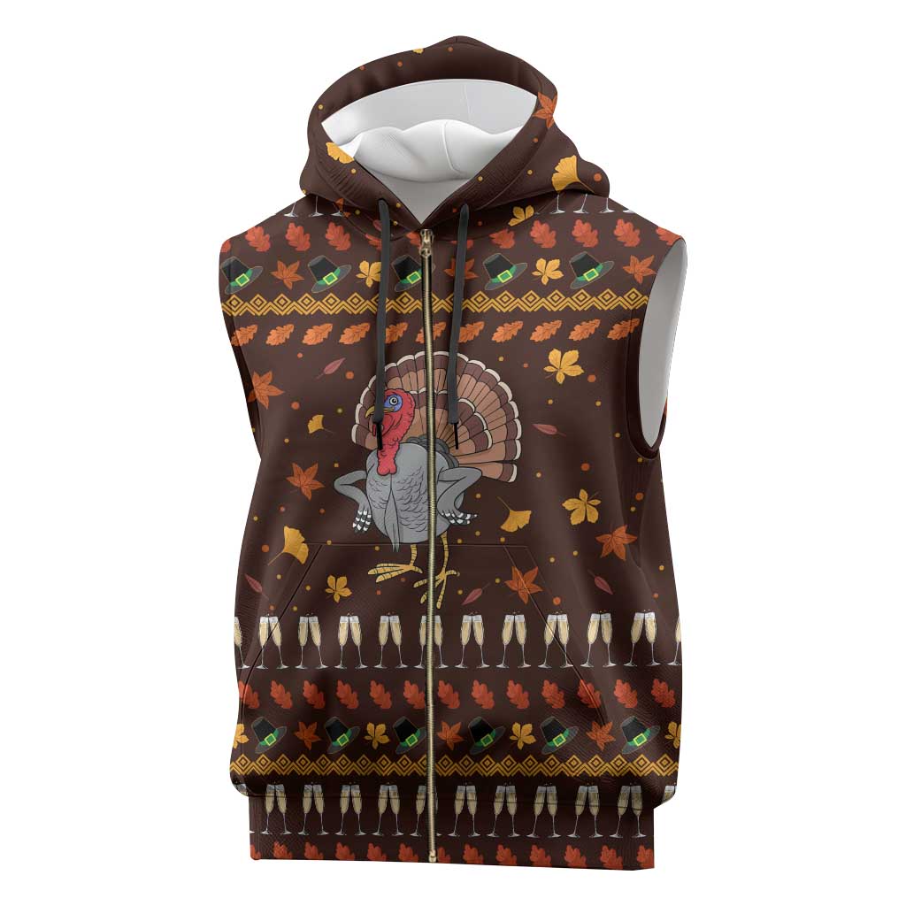 Turkey And WIne Christmas Sleeveless Zip Hoodie Xmas Holiday Patterns - Wonder Print Shop