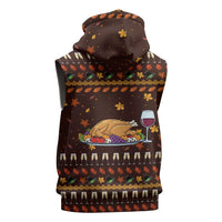 Turkey And WIne Christmas Sleeveless Zip Hoodie Xmas Holiday Patterns - Wonder Print Shop