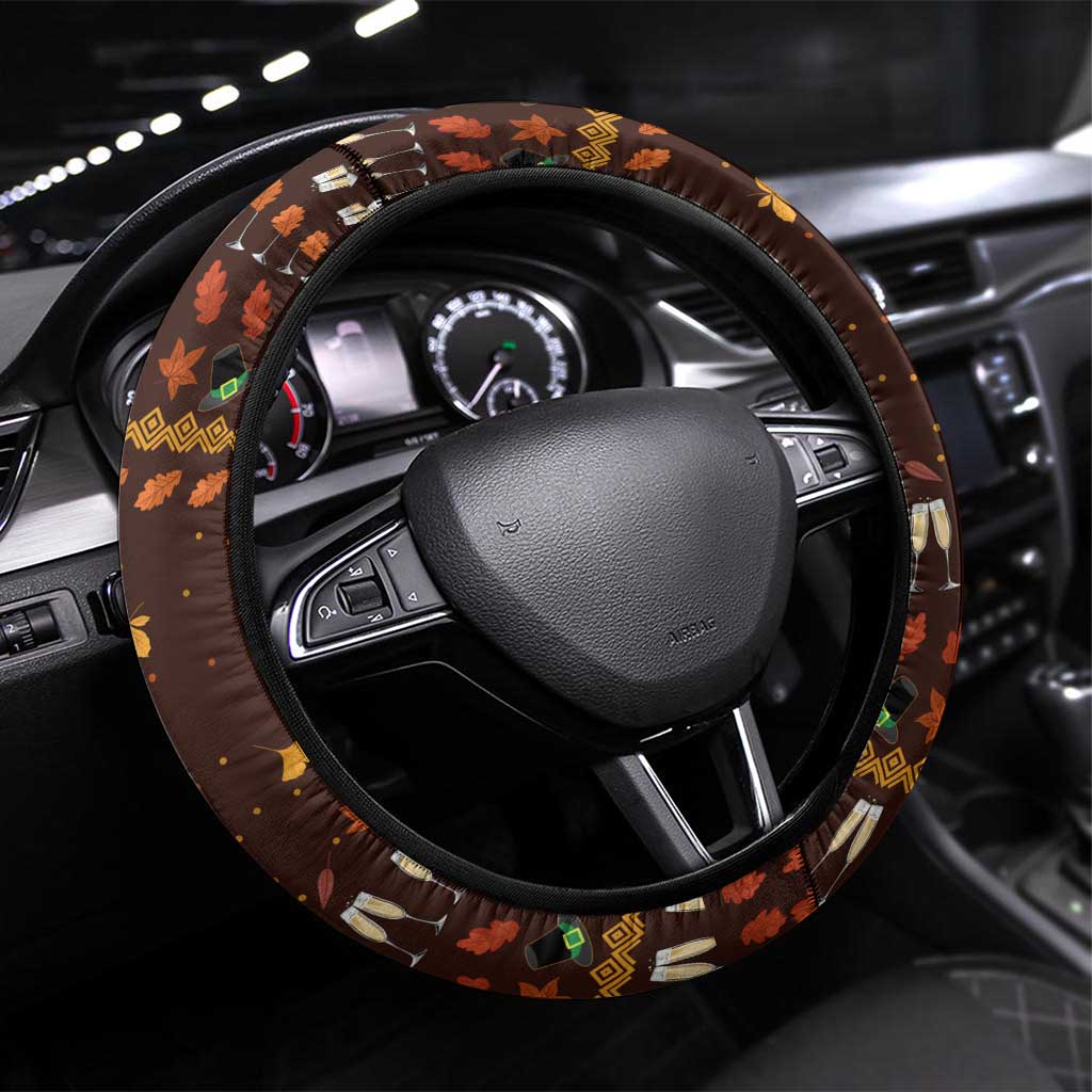 Turkey And WIne Christmas Steering Wheel Cover Xmas Holiday Patterns - Wonder Print Shop
