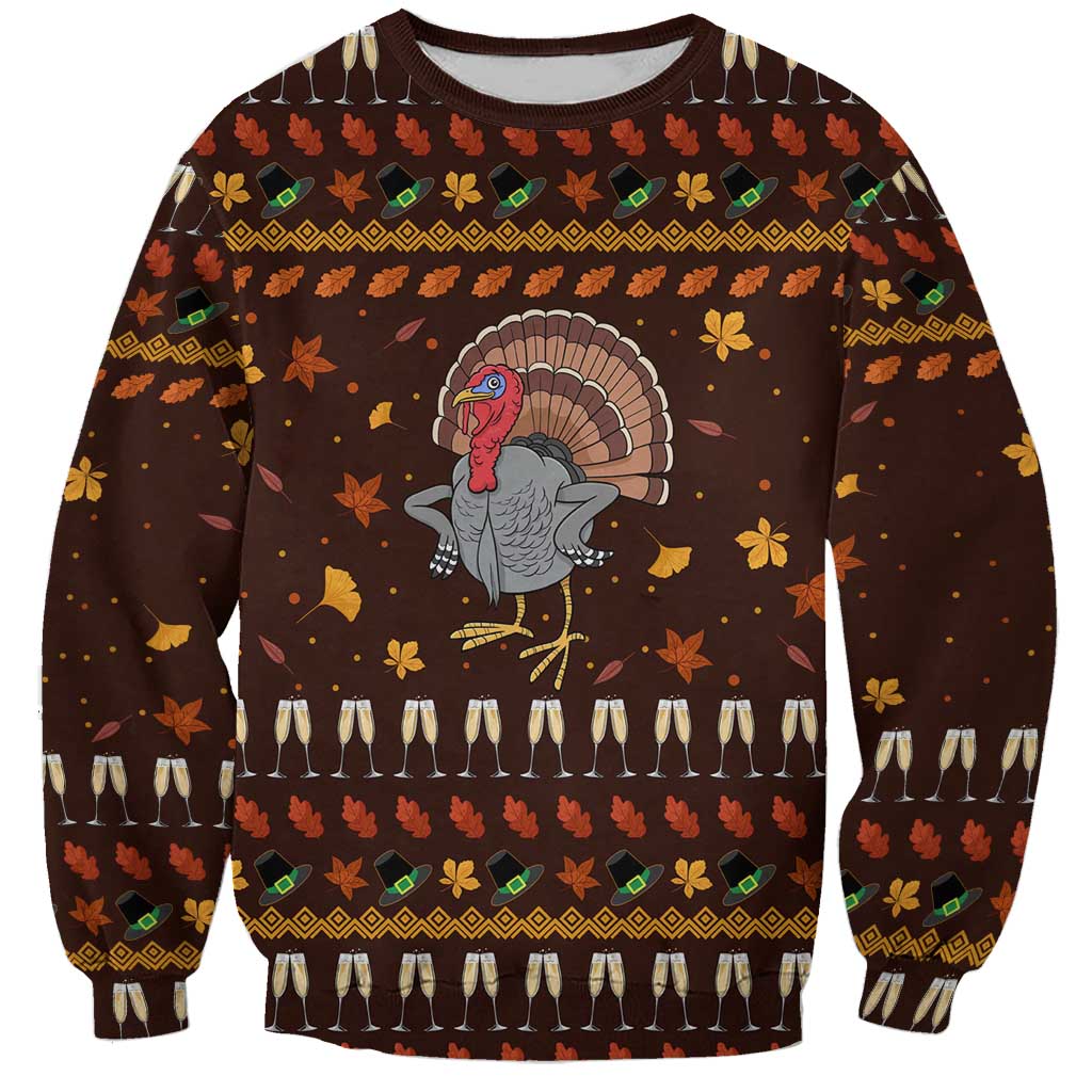 Turkey And WIne Christmas Sweatshirt Xmas Holiday Patterns - Wonder Print Shop
