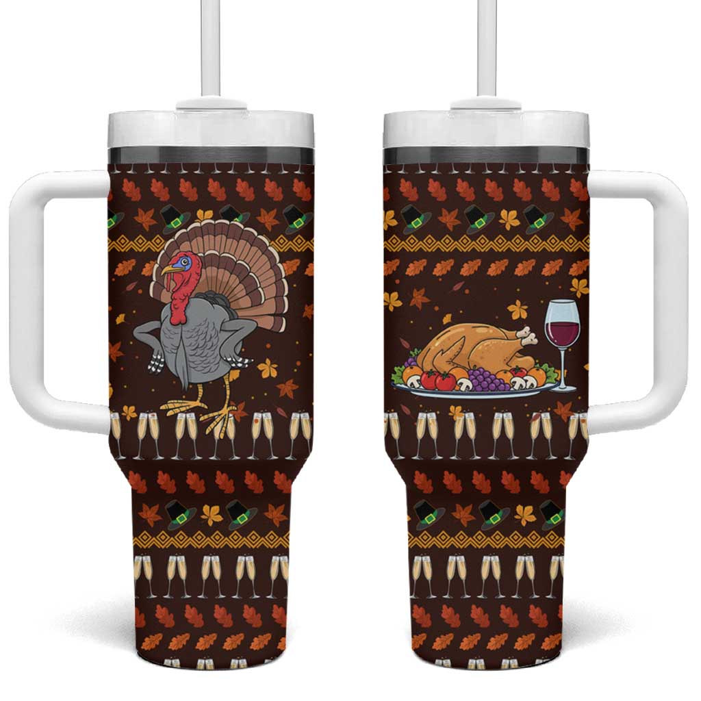 Turkey And WIne Christmas Tumbler With Handle Xmas Holiday Patterns - Wonder Print Shop