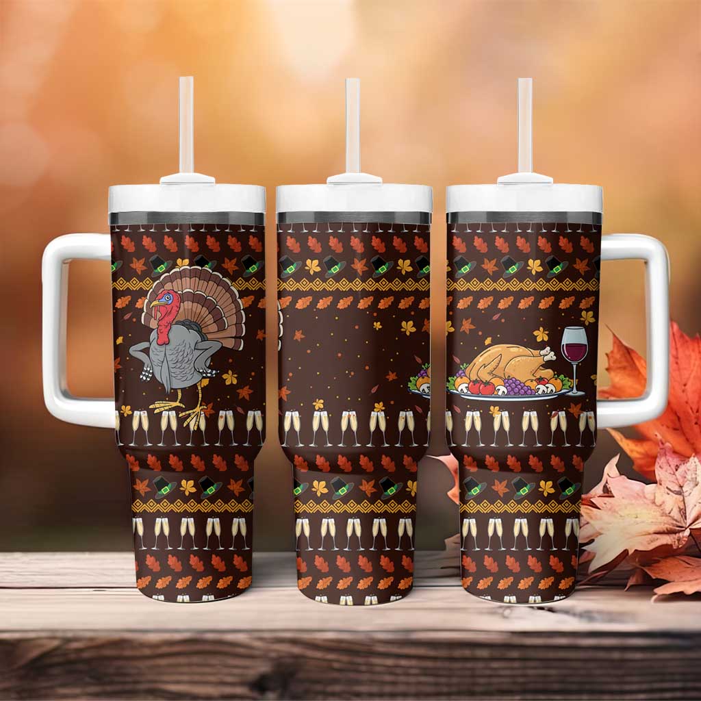 Turkey And WIne Christmas Tumbler With Handle Xmas Holiday Patterns - Wonder Print Shop