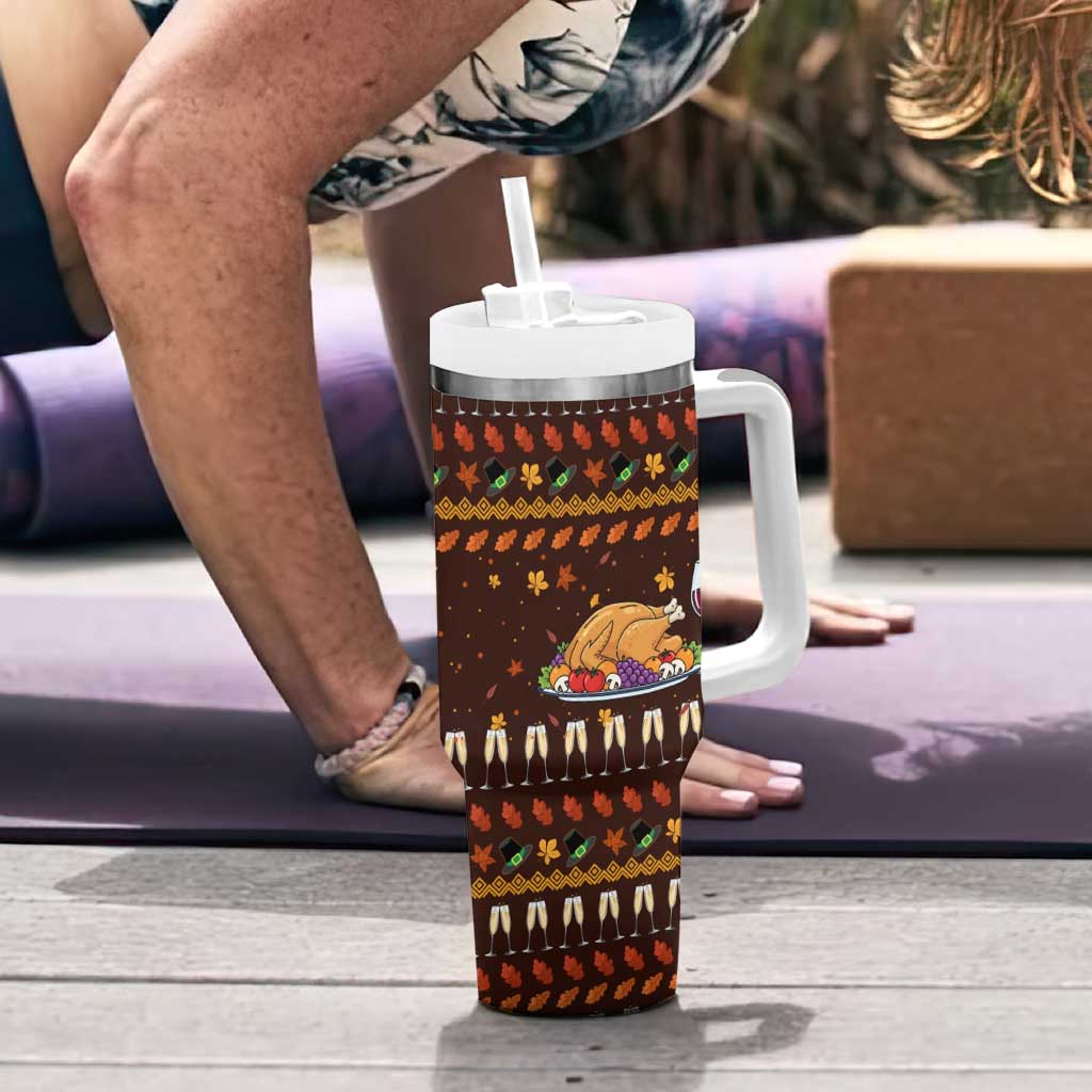 Turkey And WIne Christmas Tumbler With Handle Xmas Holiday Patterns - Wonder Print Shop