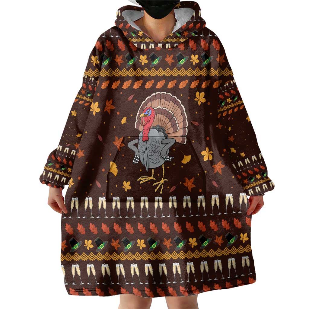 Turkey And WIne Christmas Wearable Blanket Hoodie Xmas Holiday Patterns - Wonder Print Shop
