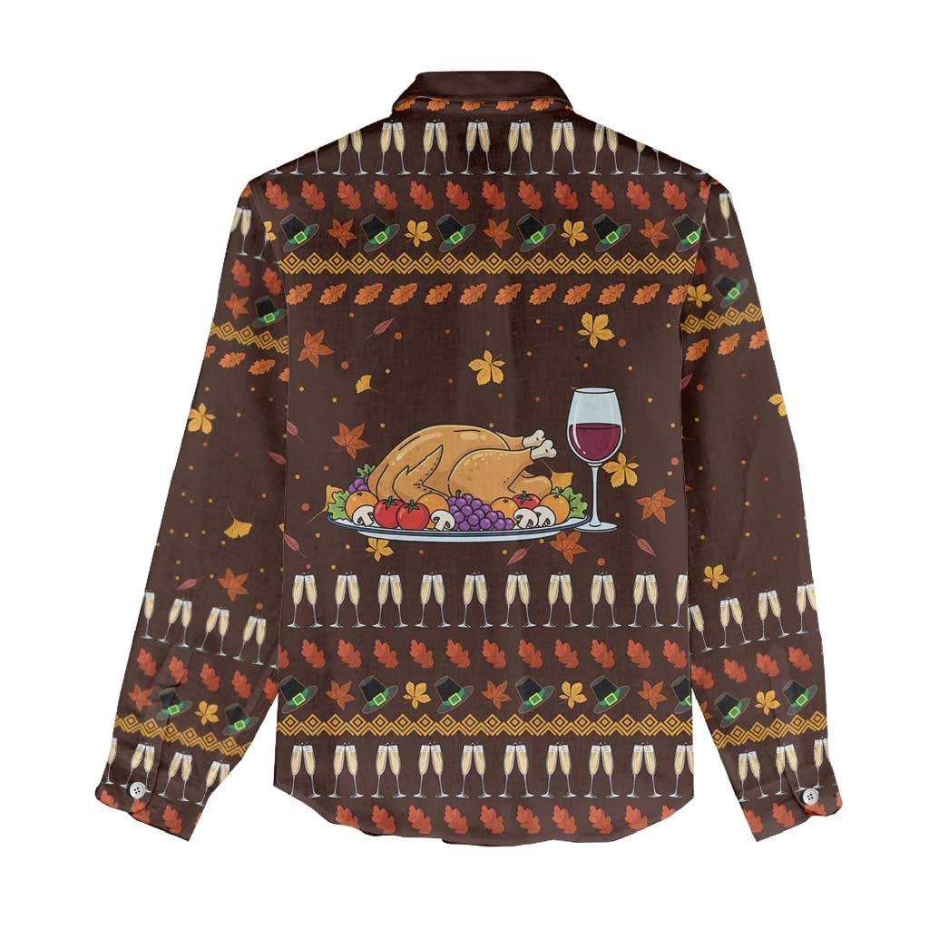 Turkey And WIne Christmas Women Casual Shirt Xmas Holiday Patterns - Wonder Print Shop