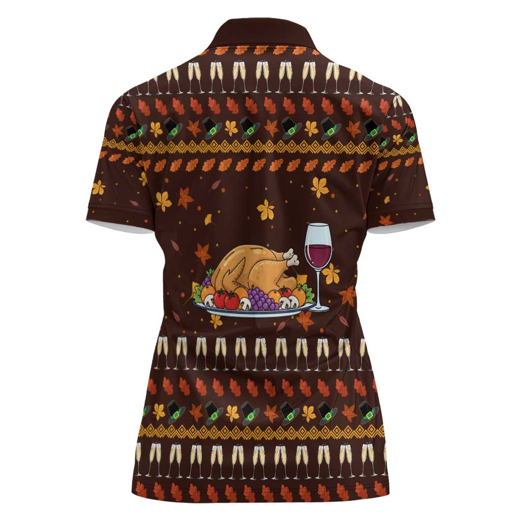Turkey And WIne Christmas Women Polo Shirt Xmas Holiday Patterns - Wonder Print Shop
