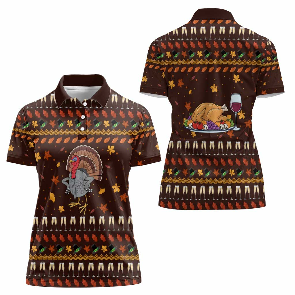 Turkey And WIne Christmas Women Polo Shirt Xmas Holiday Patterns - Wonder Print Shop