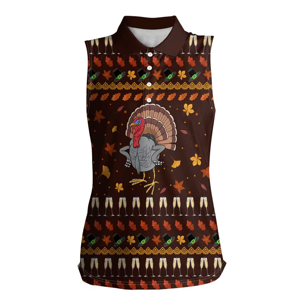 Turkey And WIne Christmas Women Sleeveless Polo Shirt Xmas Holiday Patterns - Wonder Print Shop