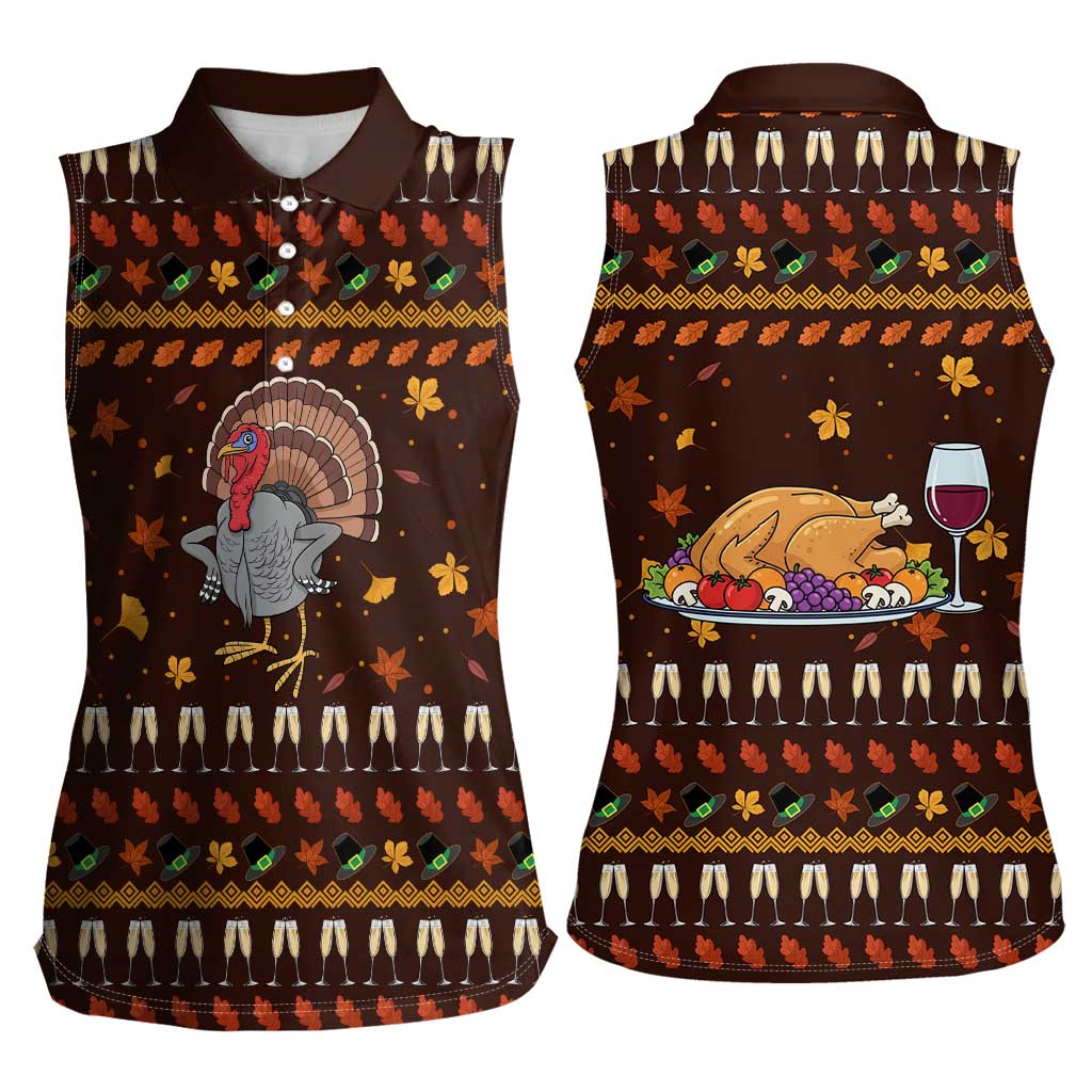 Turkey And WIne Christmas Women Sleeveless Polo Shirt Xmas Holiday Patterns - Wonder Print Shop