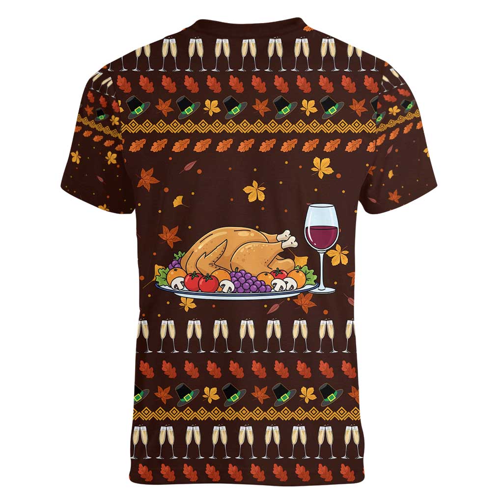 Turkey And WIne Christmas Women V-Neck T-Shirt Xmas Holiday Patterns - Wonder Print Shop