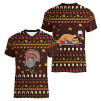 Turkey And WIne Christmas Women V-Neck T-Shirt Xmas Holiday Patterns - Wonder Print Shop