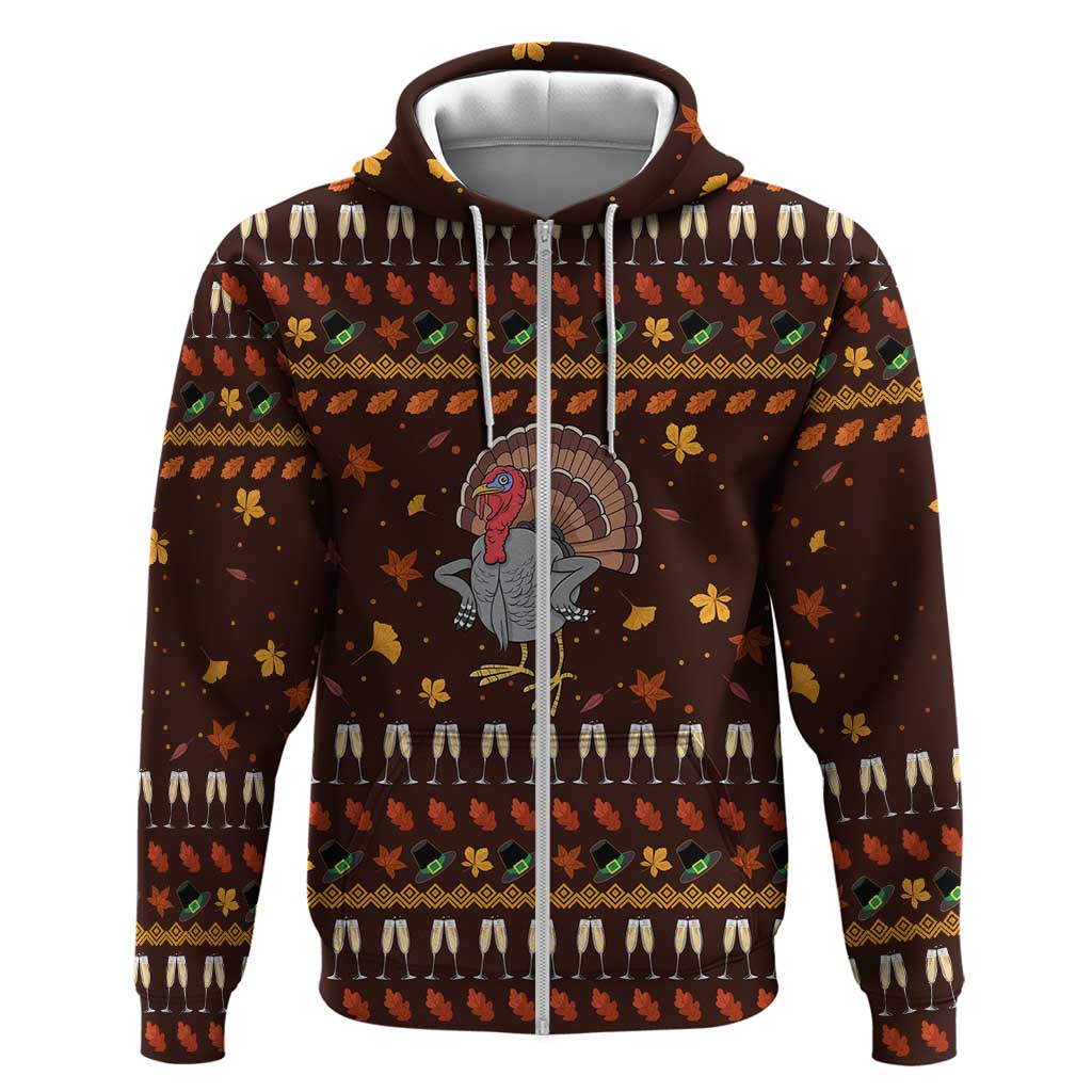 Turkey And WIne Christmas Zip Hoodie Xmas Holiday Patterns - Wonder Print Shop