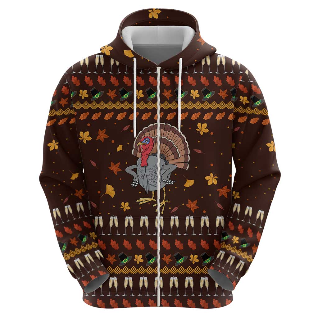 Turkey And WIne Christmas Zip Hoodie Xmas Holiday Patterns - Wonder Print Shop