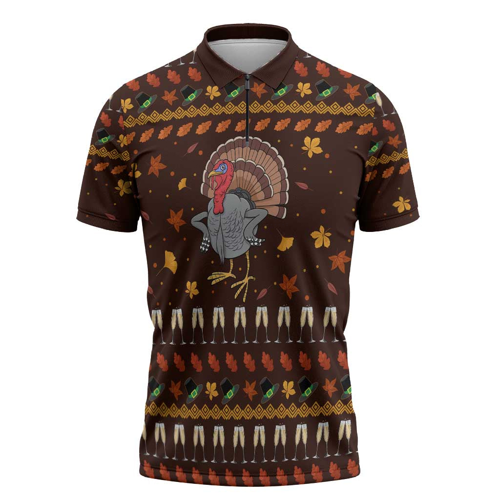 Turkey And WIne Christmas Zipper Polo Shirt Xmas Holiday Patterns - Wonder Print Shop