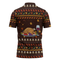 Turkey And WIne Christmas Zipper Polo Shirt Xmas Holiday Patterns - Wonder Print Shop