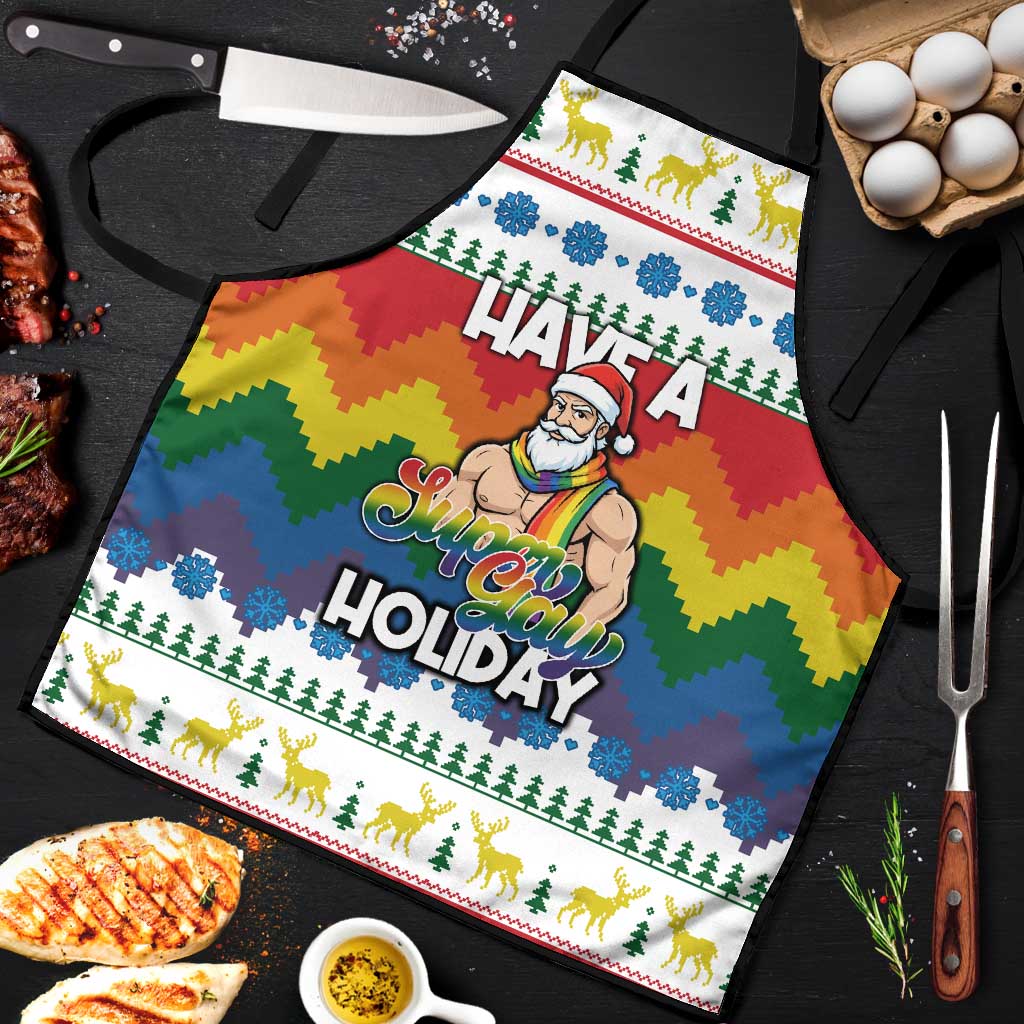 Have A Super Gay Holiday Christmas Apron Xmas Holiday Patterns - Wonder Print Shop