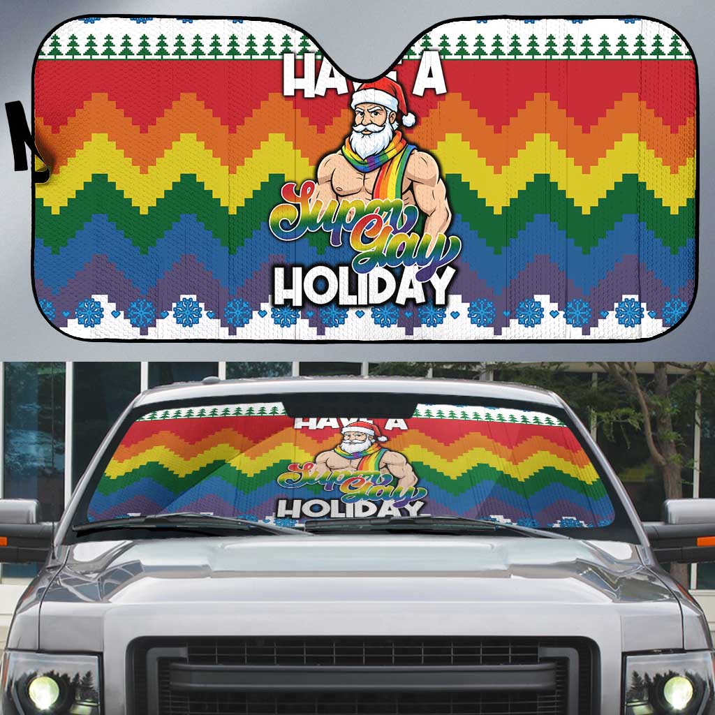 Have A Super Gay Holiday Christmas Auto Sun Shade Xmas Holiday Patterns - Wonder Print Shop