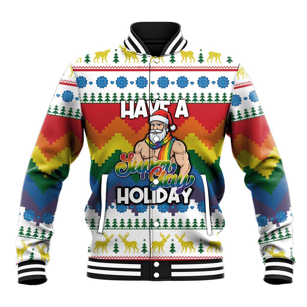 Have A Super Gay Holiday Christmas Baseball Jacket Xmas Holiday Patterns - Wonder Print Shop