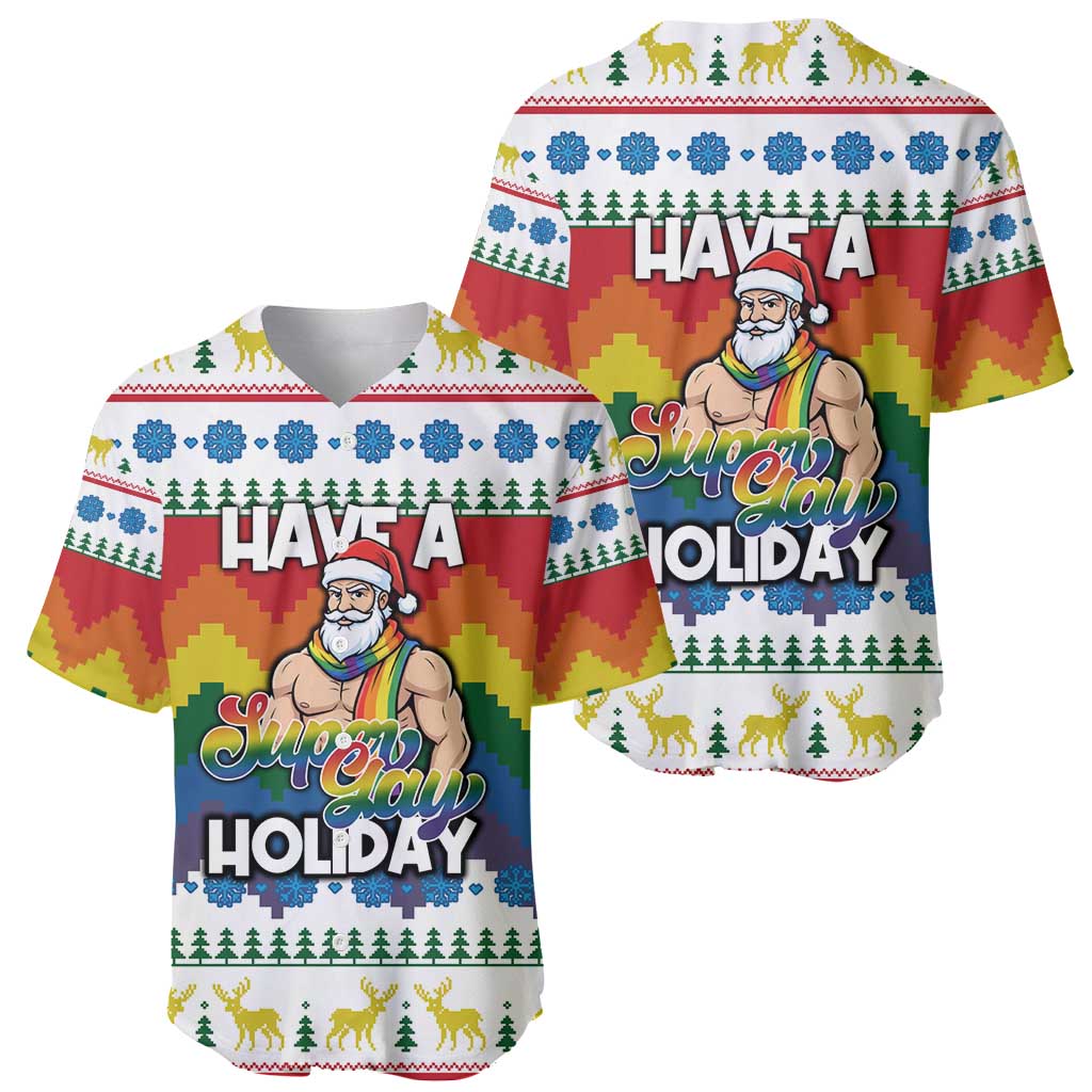 Have A Super Gay Holiday Christmas Baseball Jersey Xmas Holiday Patterns - Wonder Print Shop