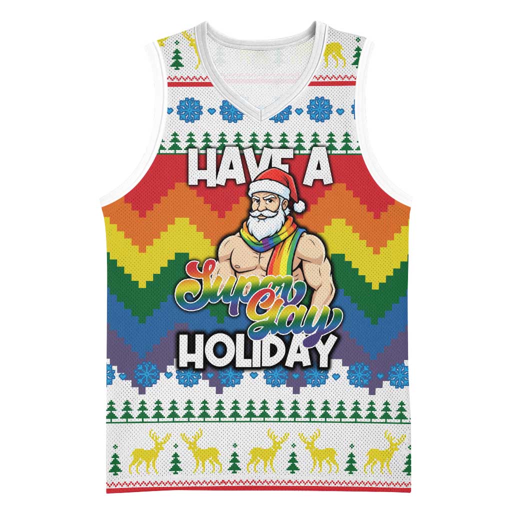 Have A Super Gay Holiday Christmas Basketball Jersey Xmas Holiday Patterns - Wonder Print Shop