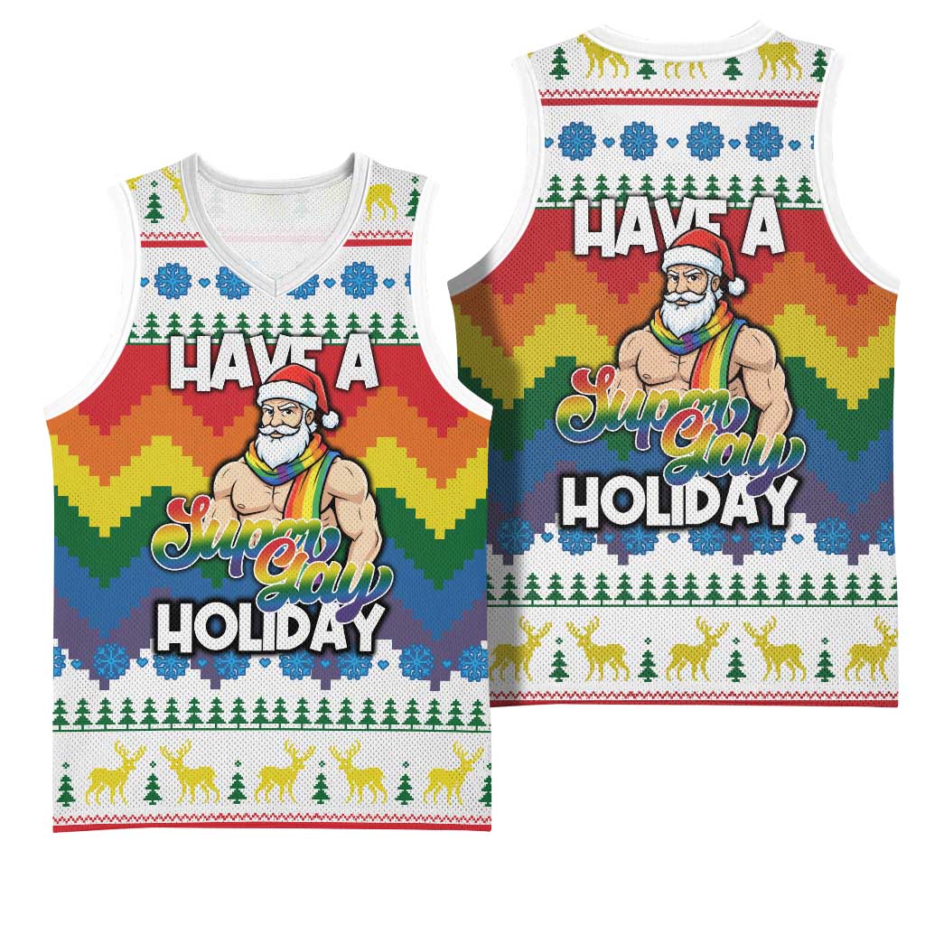 Have A Super Gay Holiday Christmas Basketball Jersey Xmas Holiday Patterns - Wonder Print Shop