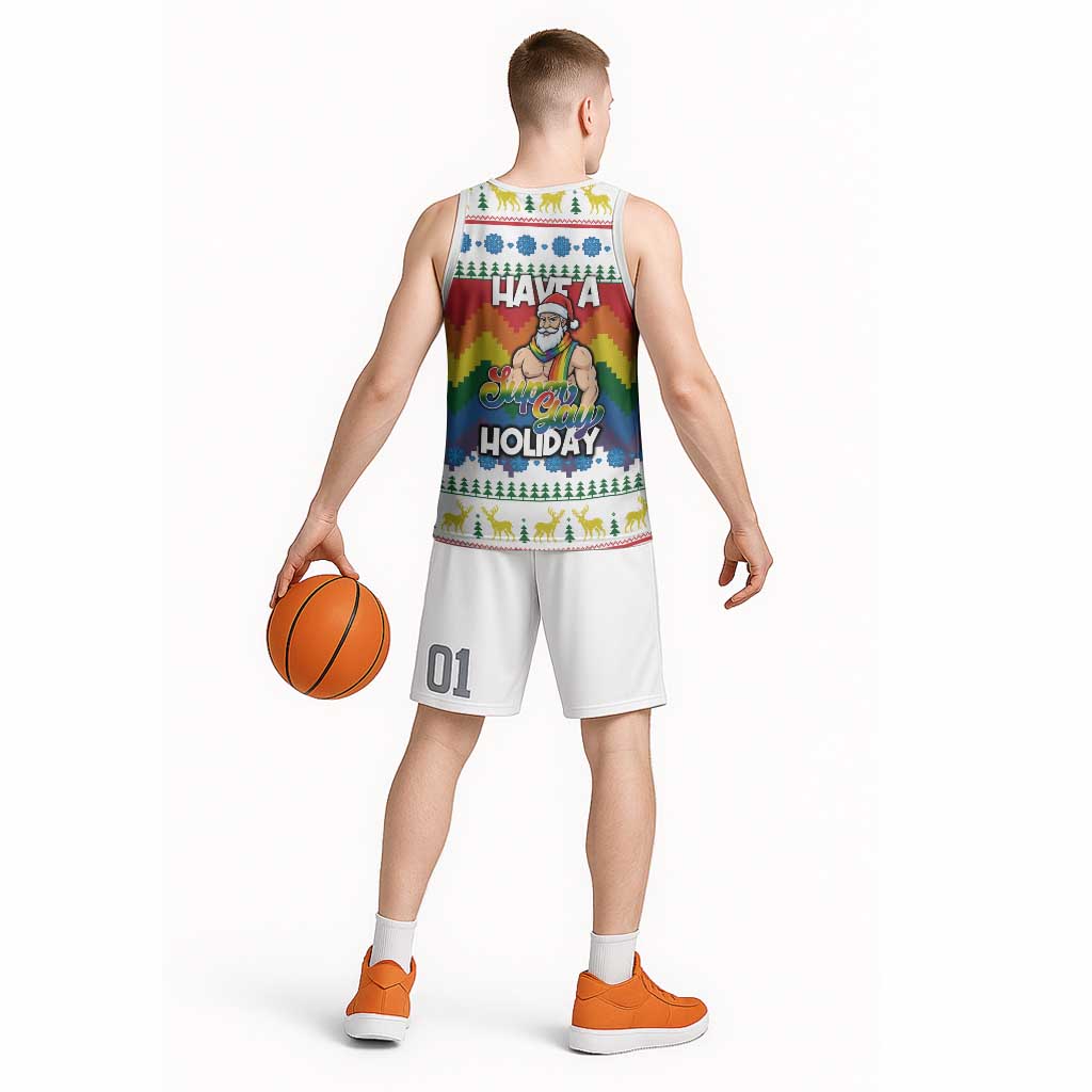 Have A Super Gay Holiday Christmas Basketball Jersey Xmas Holiday Patterns - Wonder Print Shop