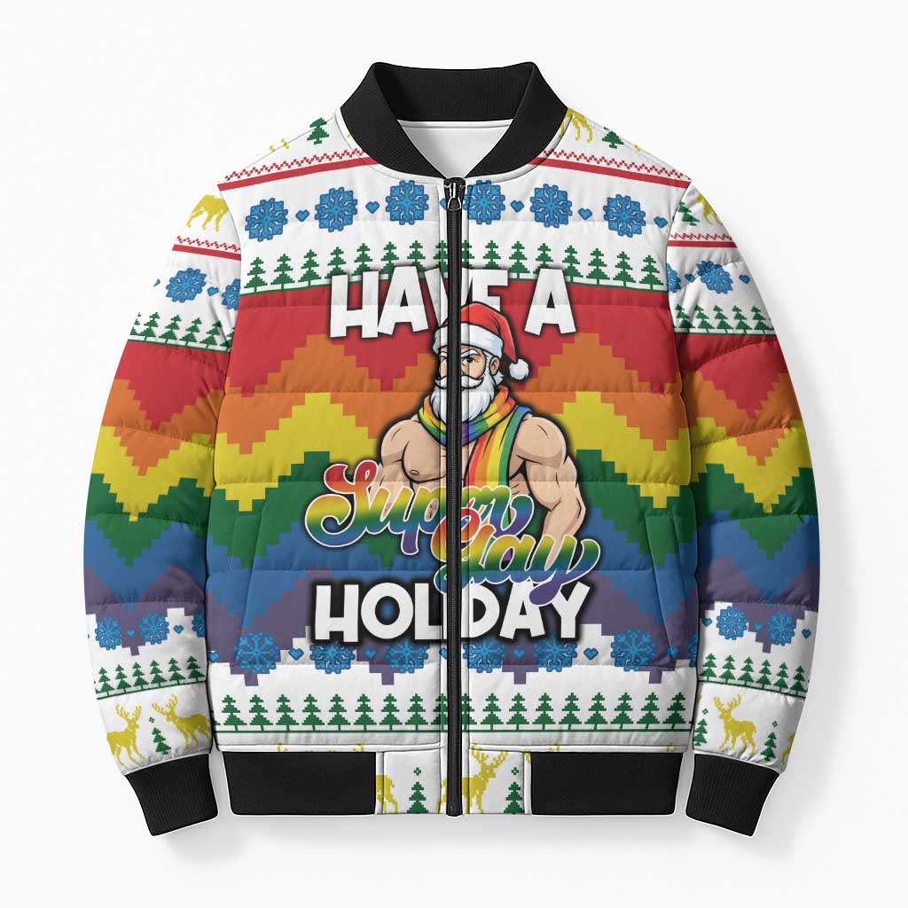 Have A Super Gay Holiday Christmas Bomber Puffer Jacket Xmas Holiday Patterns - Wonder Print Shop