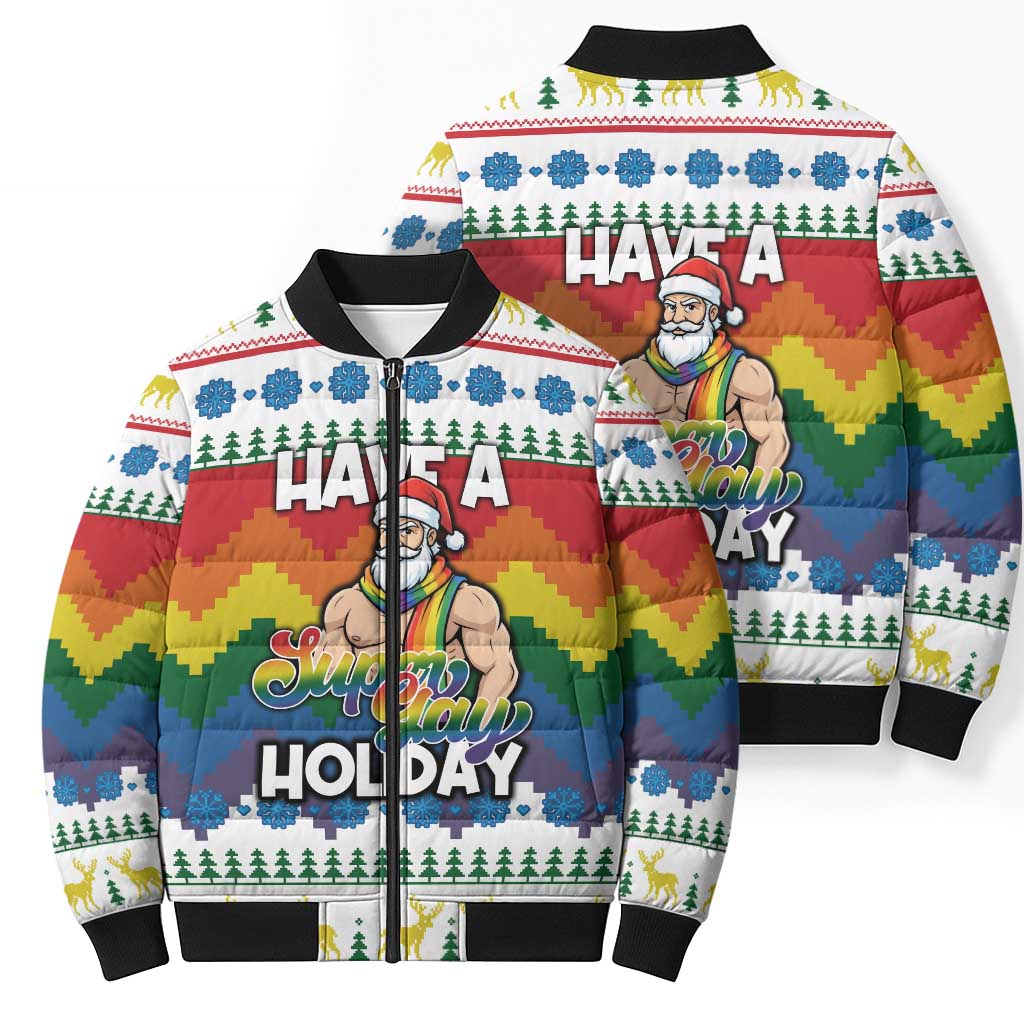 Have A Super Gay Holiday Christmas Bomber Puffer Jacket Xmas Holiday Patterns - Wonder Print Shop