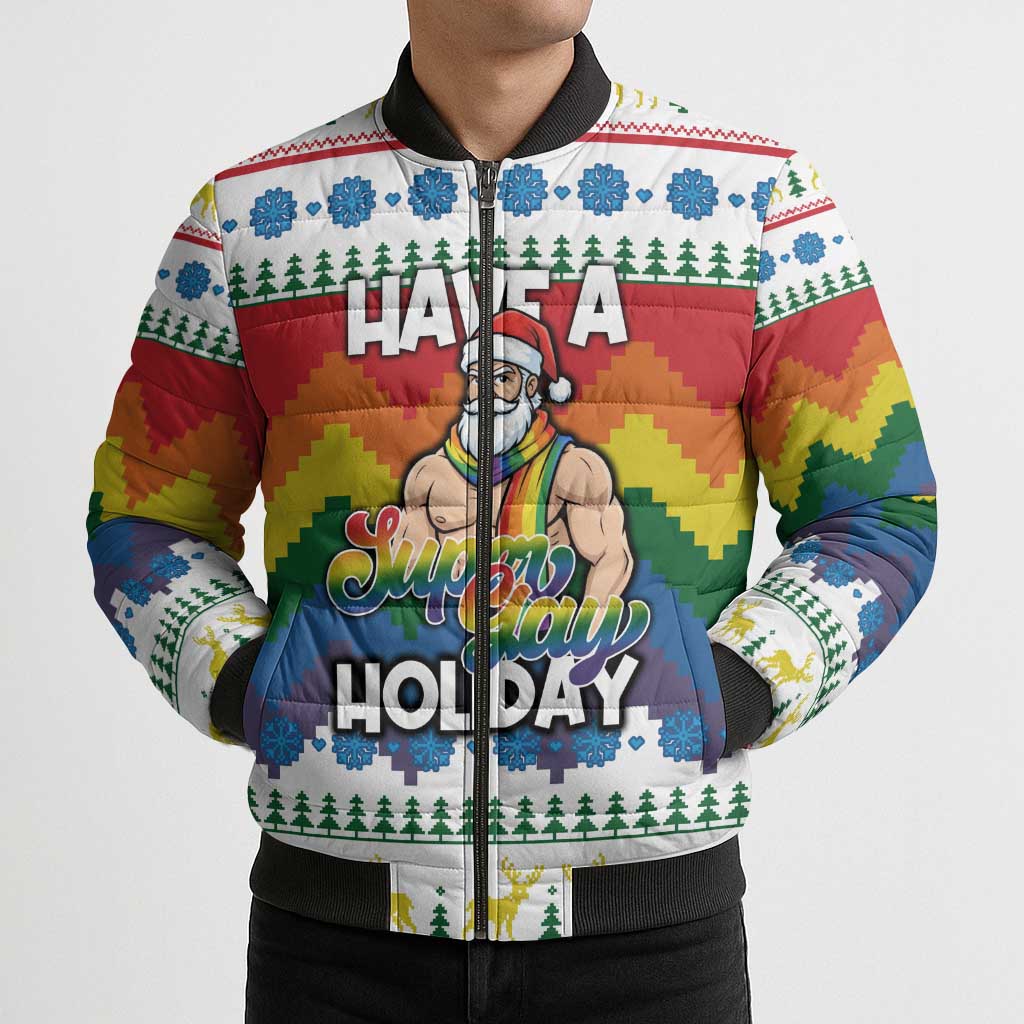 Have A Super Gay Holiday Christmas Bomber Puffer Jacket Xmas Holiday Patterns - Wonder Print Shop