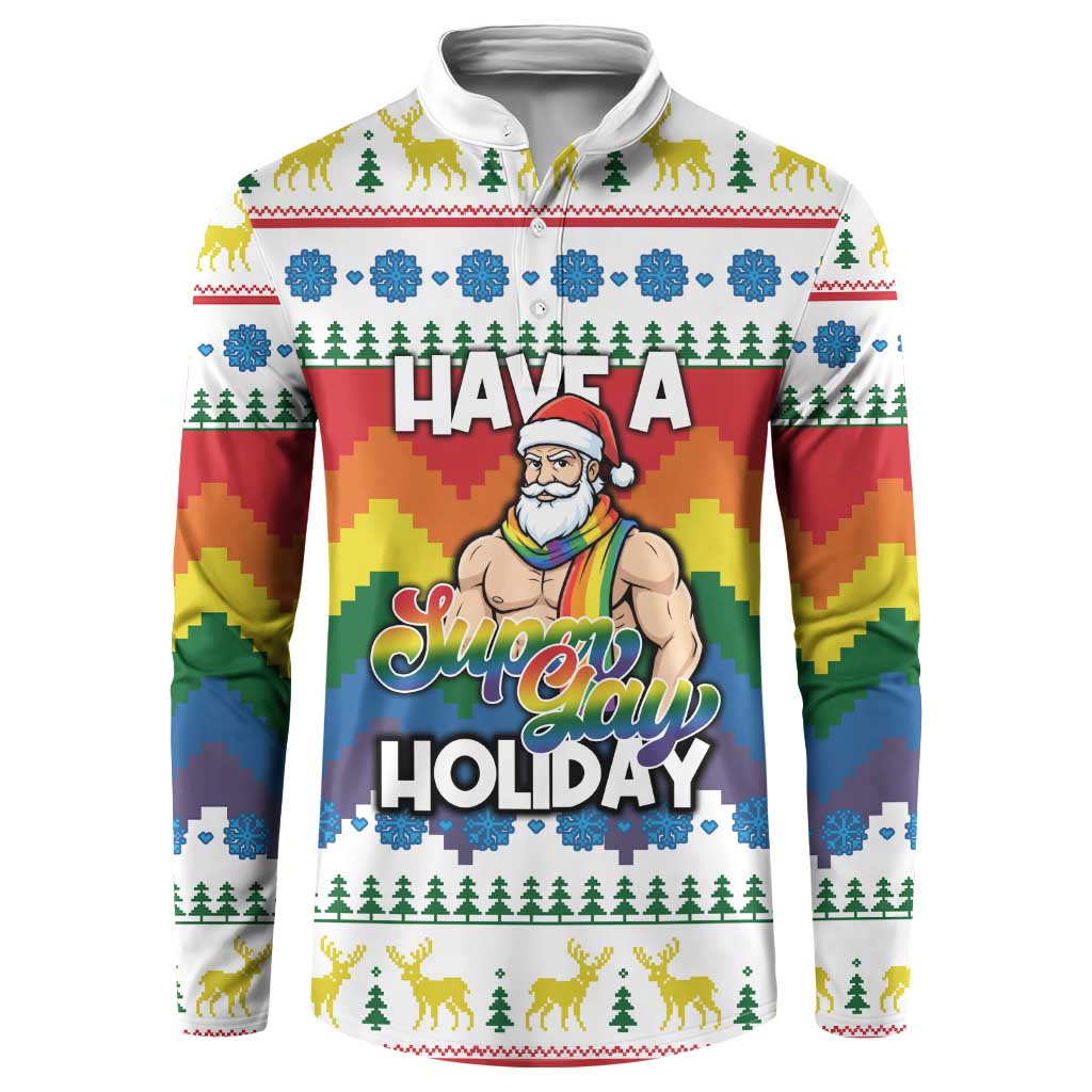 Have A Super Gay Holiday Christmas Button Sweatshirt Xmas Holiday Patterns - Wonder Print Shop