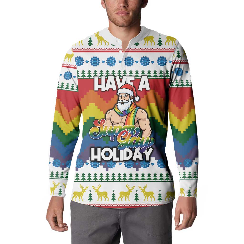 Have A Super Gay Holiday Christmas Button Sweatshirt Xmas Holiday Patterns - Wonder Print Shop