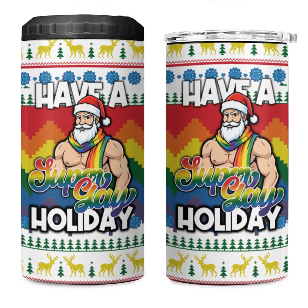 Have A Super Gay Holiday Christmas 4 in 1 Can Cooler Tumbler Xmas Holiday Patterns - Wonder Print Shop