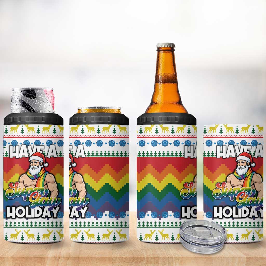 Have A Super Gay Holiday Christmas 4 in 1 Can Cooler Tumbler Xmas Holiday Patterns - Wonder Print Shop