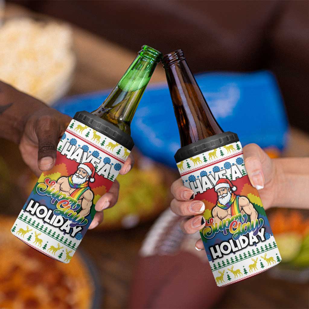 Have A Super Gay Holiday Christmas 4 in 1 Can Cooler Tumbler Xmas Holiday Patterns - Wonder Print Shop