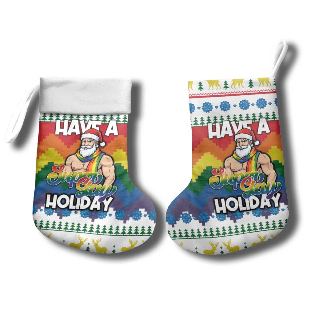 Have A Super Gay Holiday Christmas Stocking Xmas Holiday Patterns - Wonder Print Shop