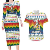 Have A Super Gay Holiday Christmas Couples Matching Long Sleeve Bodycon Dress and Hawaiian Shirt Xmas Holiday Patterns - Wonder Print Shop