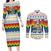 Have A Super Gay Holiday Christmas Couples Matching Long Sleeve Bodycon Dress and Long Sleeve Button Shirt Xmas Holiday Patterns - Wonder Print Shop