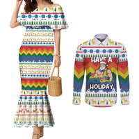 Have A Super Gay Holiday Christmas Couples Matching Mermaid Dress and Long Sleeve Button Shirt Xmas Holiday Patterns - Wonder Print Shop