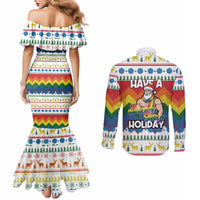 Have A Super Gay Holiday Christmas Couples Matching Mermaid Dress and Long Sleeve Button Shirt Xmas Holiday Patterns - Wonder Print Shop