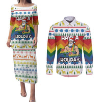 Have A Super Gay Holiday Christmas Couples Matching Puletasi and Long Sleeve Button Shirt Xmas Holiday Patterns - Wonder Print Shop