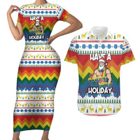 Have A Super Gay Holiday Christmas Couples Matching Short Sleeve Bodycon Dress and Hawaiian Shirt Xmas Holiday Patterns - Wonder Print Shop