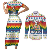 Have A Super Gay Holiday Christmas Couples Matching Short Sleeve Bodycon Dress and Long Sleeve Button Shirt Xmas Holiday Patterns - Wonder Print Shop