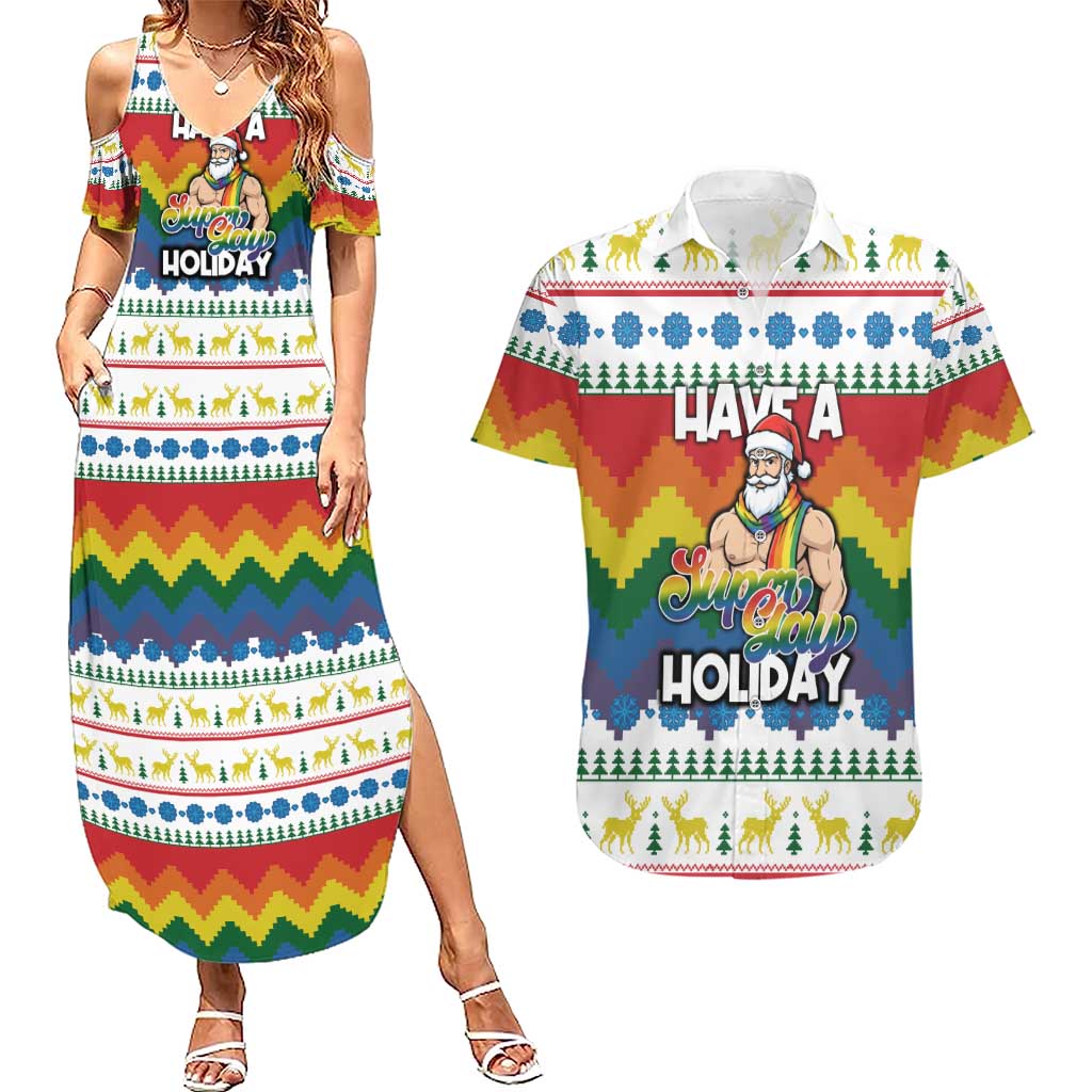 Have A Super Gay Holiday Christmas Couples Matching Summer Maxi Dress and Hawaiian Shirt Xmas Holiday Patterns - Wonder Print Shop